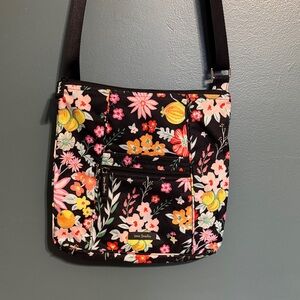 Vera Bradley Black Floral Crossbody with Pink and Yellow Blooms